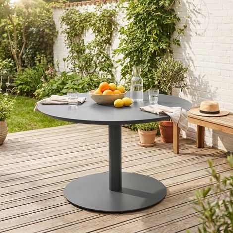 Table de jardin ronde aluminium 6 places anthracite - Oreva