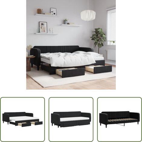 vidaXL Sofa-Bett - Tagesbett Ausziehbar mit Schubladen Schwarz 80x200 cm Samt (1/5)