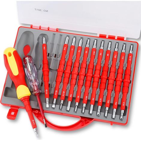 Jeu de tournevis isolés 1000 V pour électriciens, tout-en-un, 24 pièces, embouts magnétiques robustes, manche, Phillips, plat, Torx, hexagonal et carré. (1/5)