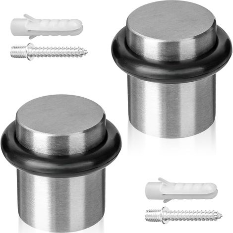 Tope de puerta para suelo, atornillado, 2 piezas Tope de puerta de acero inoxidable - Ø20x25mm - Tope de puerta cepillado con tornillos y tacos incluidos