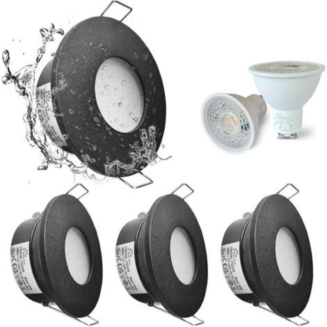QORVA
-Set de 4 spots encastrés LED IP65 étanches 5W 3000K blanc chaud – Découpe 68mm – Boîtier noir – Pour salle de bain et cuisine