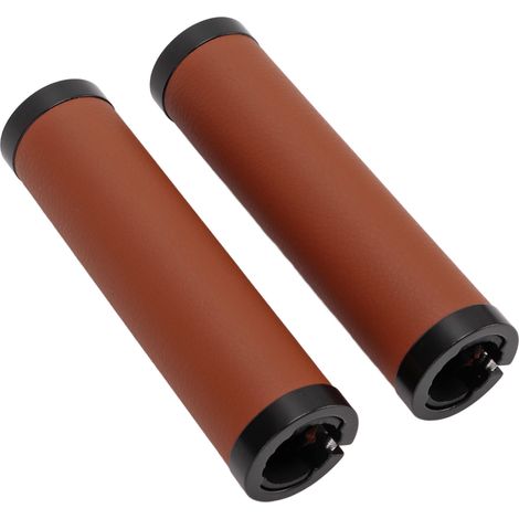 Poignées de guidon de vélo antichoc et antidérapantes en cuir souple avec embouts, marron, pour VTT pliants (1/5)