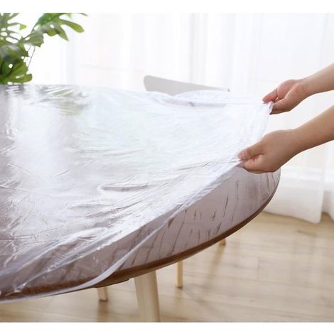 Mantel redondo, lavable y resistente a la intemperie, con elástico ideal para jardín y comedor de 90 a 110 cm de ancho transparente. (1/5)
