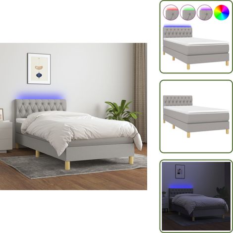 Sommier à lattes de lit avec matelas et LED Gris clair 90x190cm - Sommier Tapissier - Lit Plateforme - Lit Avec Led - Matelas À Ressorts Ensachés - Têted Lit Ajustable (1/5)