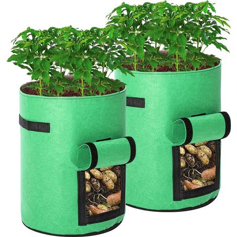 bolsas de cultivo con ventana de observación, tejido no tejido transpirable, asa de transporte, para patatas y verduras. (1/5)