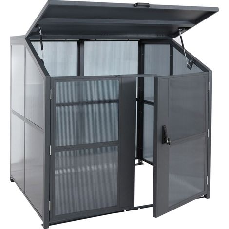 [NEUWERTIG] Müllcontainerverkleidung HHG-062, Müllcontainerbox Abfallcontainer bis 1100l, Stahl Polycarbonat 160x160x136cm (1/5)