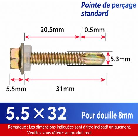 Vis autoperceuses tête hexagonale acier zingué 32 mm boîte de 400 pièces avec douille 32 mm 400 1 kg – Livraison gratuite
