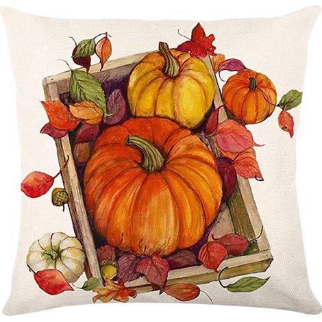 Housse De Coussin - Citrouille Automne - Lin Naturel - 45 X 45 Cm - Décoration Intérieure Pour Canapé Chaise Bureau - 1 Pièce (1/3)