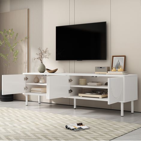 CHICFURN Mueble TV 180 x 40 x 52 cm de MDF y aglomerado blanco mate, almacenaje y cables (1/5)