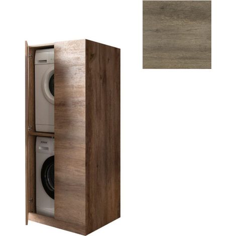 Mobile Lavanderia a Colonna per Lavatrice e Asciugatrice con Ante 70x70x174A cm in Nobilitato Unika Olmo Naturale (1/3)