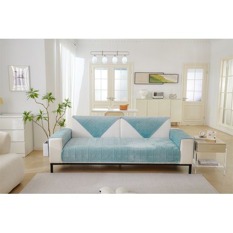 Housse De Canapé Avec Coussin D'accoudoir En Velours Lait, Protection Antidérapante Universelle Doublé De Polaire Pour Canapé (bleu) - 70x70cm (1/5)