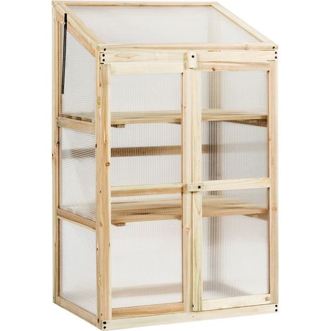 Mini serra da giardino 60 x 45 x 100 cm con ripiani a 3 livelli design pulito in legno di abete naturale 200019534