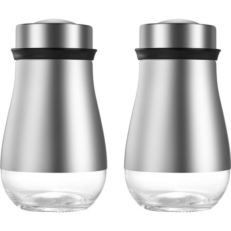 Salière Et Poivrière - Verre - Bouchon Inox - Débit Réglable - Contenance 120 Ml - Lot 2 Pieces