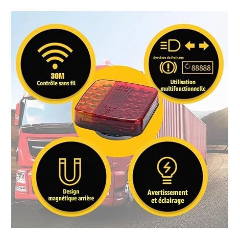 Wireless Magnetic Trailer Tail Light Kit 12v/24v Waterproof Wireless Trailer Lighting Led Rear Light Kit for Trailer Truck Caravan Heavy Duty (1/4)