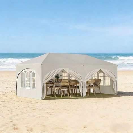 3x6m Klapppavillon Gazebo mit 6 Seitenwänden verstellbare Höhe wasserdicht UV-Schutz Parteizelt mit Tragetasche