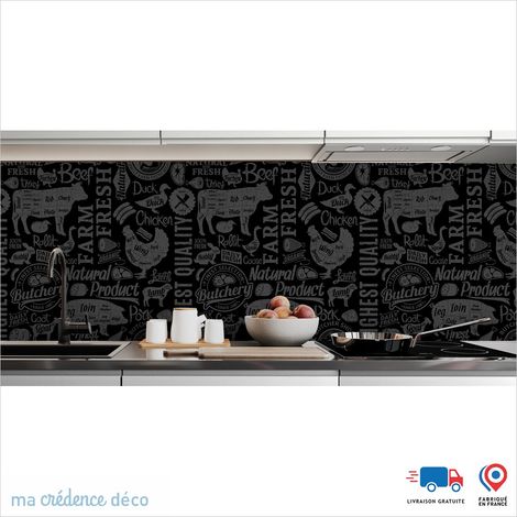 Crédence : Boucherie et graphisme 2 - Couleur noir - Alu composite - 60 - 120 (1/3)