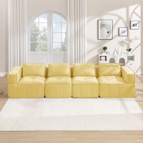 Sofá modular de 4 plazas estilo nube, sin montaje, amarillo DESVIAE (1/5)