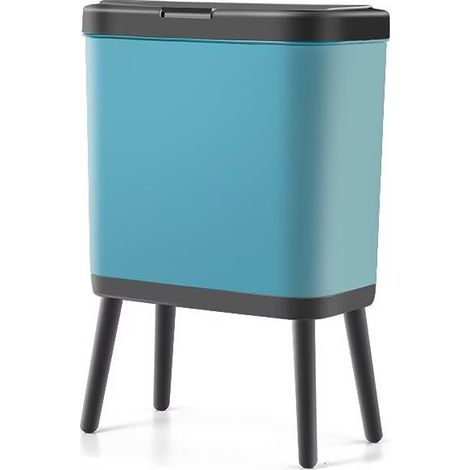 Poubelle haut pied grande capacité,15L, couvercle poussoir, design élégant, assemblage facile,Bleu (1/2)