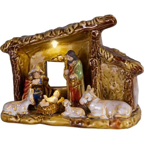 Porzellan Weihnachtskrippe mit Mikro-LED 20 × 9 × 14,5 cm (1/3)