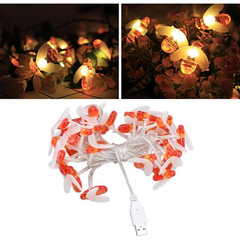 Wasserdichte Lichterkette in Bienenform, Weihnachtsdekoration, LED-Lichterkette in Insektenform mit Bienenmotiv, USB-betrieben. (1/5)