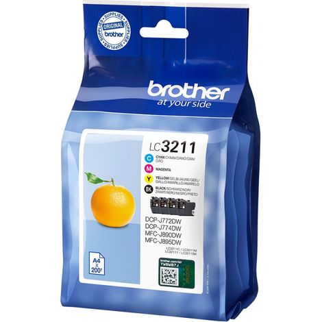 Cartuccia d'inchiostro Brother LC-3211VALDR per stampanti DCP-J772/4DW e MFC-J890DW, compatibile con colori Nero, Giallo, Ciano e Magenta, capacit� di circa 200 pagine (1/4)