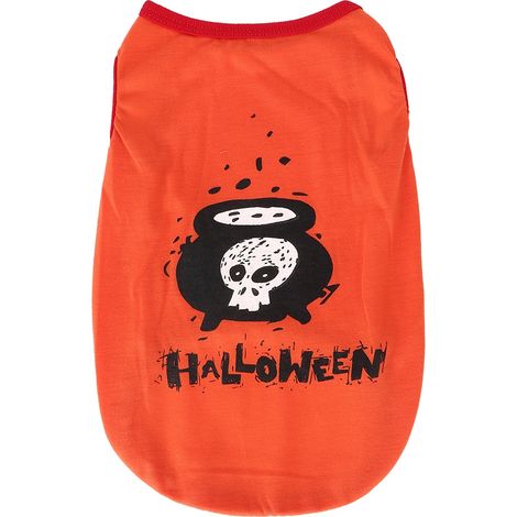 Gilet orange en polyester doux à motif de crâne, idéal pour Halloween, pour chien ou chat. Déguisement d'Halloween pour chien ou chat. Motif tête de mort. (1/5)