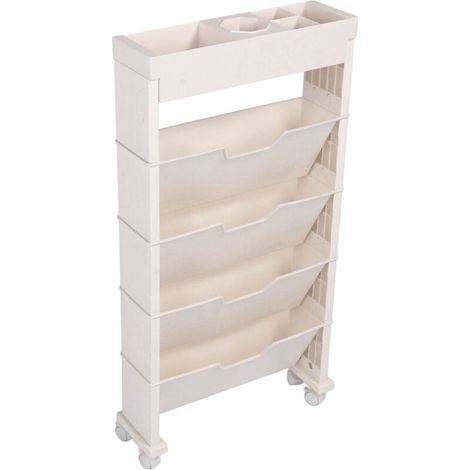 Bibliothèque Mobile polyvalente multi-couches, étagère de rangement de livres mobiles de grande capacité pour salle de classe intérieure chambre à coucher Beige (1/5)