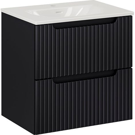 Mueble lavabo individual encastrado 60cm 2 cajones Riva Negro (1/4)