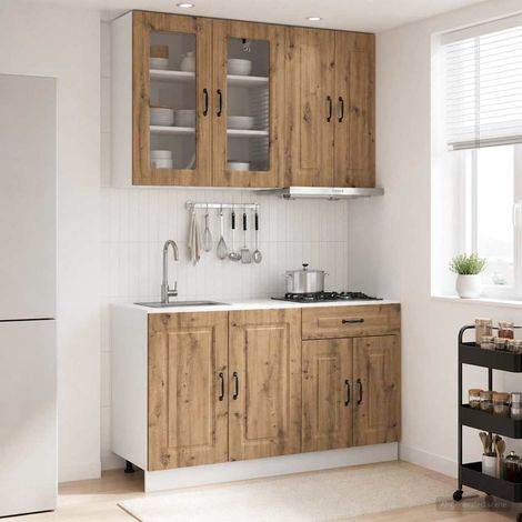Ensemble de meubles de cuisine 4 pièces en bois d’ingénierie chêne artisanal, 90.86kg - PANGIVO (1/5)