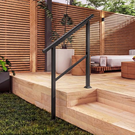 Barandilla para escaleras de 2-3 peldaños, 94 cm, pasamanos regulable en ángulo, apta para uso interior y exterior, de metal, color negro. (1/5)