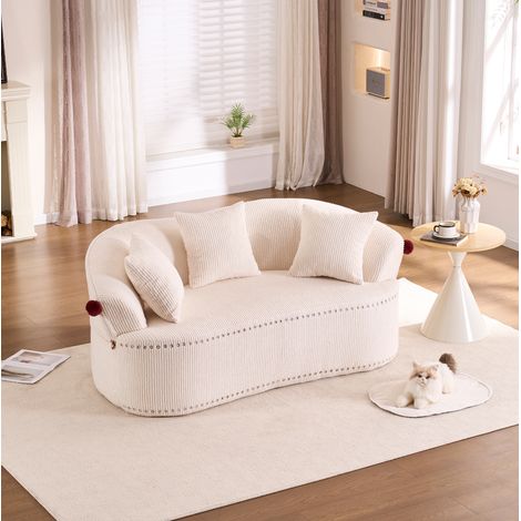 Sofá de 2 plazas 163x93x68 cm de pana blanca, diseño de sombrero de payaso - CHICFURN (1/5)