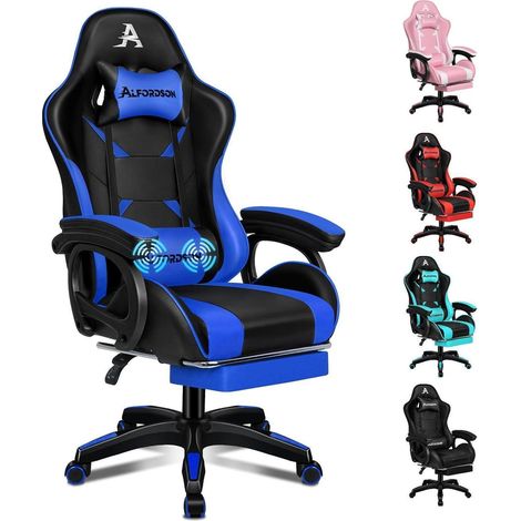Bürostuhl ALFORDSON Massage-Lendenkissen ergonomisch höhenverstellbar Blau (1/5)