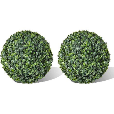 2 boules de buis artificielles 35 cm en PVC vert mélangé pour intérieur extérieur - PANGIVO (1/4)