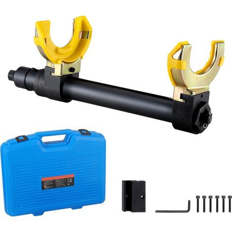 Lot de Compresseurs de Ressorts de Jambe de Force, Kit de Compression de Ressort MacPherson, Outil Extracteur de Ressorts à Fourche Interchangeable, avec Gaine de Protection Jaune et Mallette (1/5)