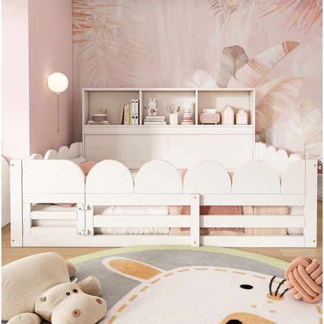Kinderbett 140x200 mit Rausfallschutz und Regal Weiß OKMYHOME (1/5)