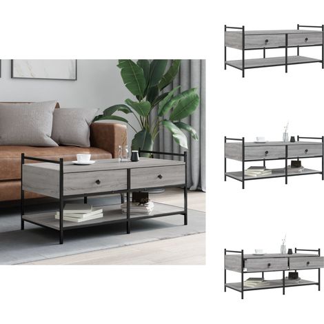 Table basse sonoma gris 99x50x50 cm bois d'ingénierie - Table Basse - Meuble Salon - Table D'appoint - Table Ronde - Design Moderne (1/5)