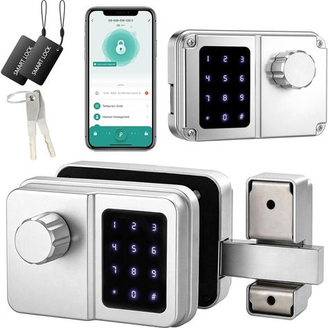 Serrure Connectée Porte D’Entrée, Digicode, Clavier Tactile, Tuya, Sans Clé, Style Rétro, Pour Maison Appartement Bureau (Argent, Unité unique) (1/5)