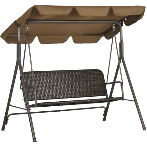 Dondolo da Giardino 3 Posti 167x112x153 cm in Rattan PE e Acciaio Marrone (1/5)