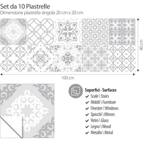 Stickers Carrelage Cuisine et Bain, Carreaux Adhésifs PVC Imperméables Anti-rayures, Modèle Ps00237 10 pcs 20x20 cm STICKERS (1/5)