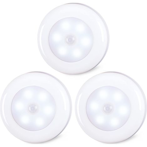 Lot de 3 lampes à détecteur de mouvement, veilleuse LED à piles, lampes d'escalier à coller partout, appliques murales pour couloir, cuisine (1/5)
