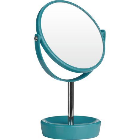 Miroir Pivotant de Table avec Option Loupe en Plastique Turquoise Chromé