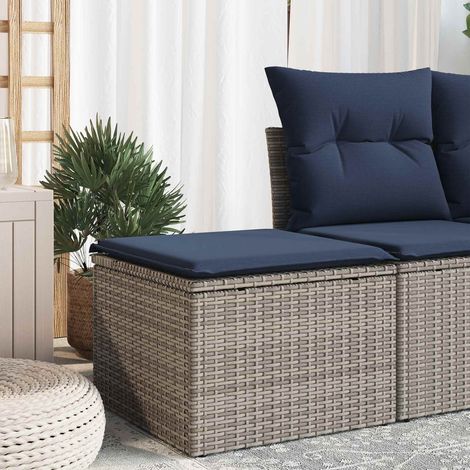 vidaXL Tabouret de jardin avec coussin gris 55x55x37 cm résine tressée (1/5)