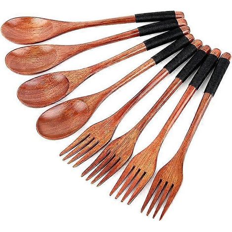 Set aus 8 Holzlöffeln und -gabeln, japanischer Stil, A (1/5)