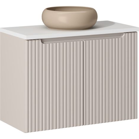 Meuble salle de bain suspendu 2 portes NOVA taupe – Vasque ronde cappuccino avec plan 60 cm-Largeur 60 cm (1/5)