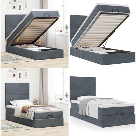vidaXL Ottoman-Bett mit Matratzen Dunkelgrau 90x200 cm Samt (1/5)