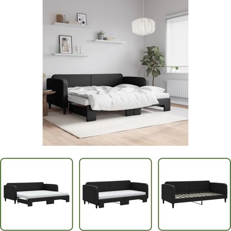 vidaXL Doppelbett - Tagesbett Ausziehbar mit Matratzen Schwarz 90x200 cm Stoff (1/5)
