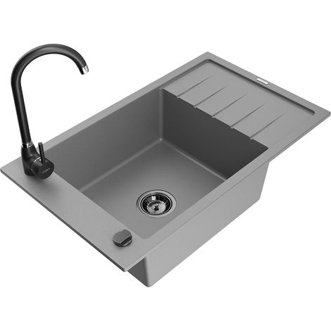 Mexen Elias fregadero de granito de 1 compartimento con escurridor y grifo de cocina Telma, gris - 6511-71-670200-70-B (1/5)