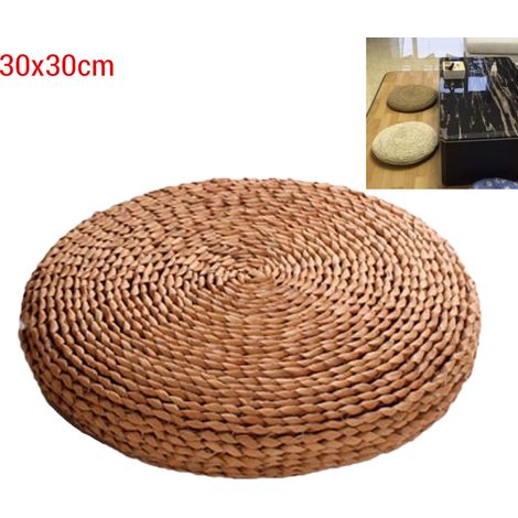Coussin rond en paille pour méditation yoga, coussin de sol en soie avec rembourrage (1/5)