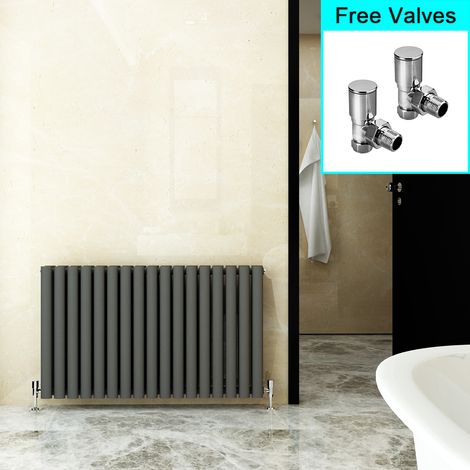 ELEGANT 600 x 1003 mm Anthracite Horizontal Efficient Column Designer Radiator Double Oval Panel + Angled Radiator Valves (1/5)