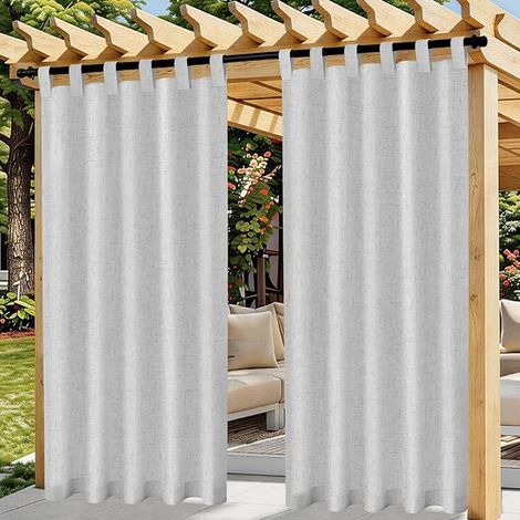 Linen Outdoor Curtain, Waterproof Curtains, Pergola Curtain with Eyelets at Top, Blackout Curtain for Patio, Balcony, Gazebo, Door (132 x 215 cm, Grey) (1/5)